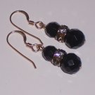 Black Onyx Dangle Earrings with Swarovski Crystals on Goldfill Ear Wires