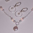 White Pearl and Opalite Bridal Necklace and Circle Earrings on Sterling