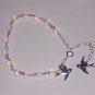 White Bride Sparrows Bracelet  with Love Birds Charms Opalite Stone and Sterling Silver