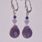 Purple Velvet Earrings with Amethyst Stones and Swarovski Crystals on Sterling Silver