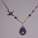 Sparrow Bird AND AMETHYST NECKLACE ON STERLING SILVER CHAIN WITH SWAROVSKI CRYSTALS