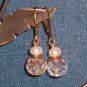 Antiqued Brass Earrings with Clear Glass and White Freshwater Pearls