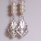 White Pearls and Filigree Earrings on Sterling Silver Ear Backs