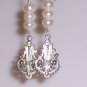 White Pearls and Filigree Earrings on Sterling Silver Ear Backs