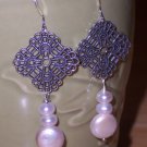 Filigree Cross and  White Coin Pearl Earrings