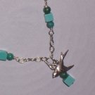 Sparrow Bird Necklace with Turquoise Stone and Sterling Silver Chain