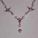Sparrow Love Birds Necklace with White Swarovski Pearls and Opalite Stone