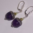 Amethyst and Peridot Acorn Earrings on Sterling Silver Lever backs