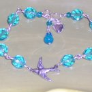 Swallow Bracelet - Light Aqua Czech Glass Beads Swarovski Crystals and Heart Charm