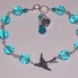 Swallow Bracelet - Light Aqua Czech Glass Beads Swarovski Crystals and Heart Charm