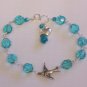 Swallow Bracelet - Light Aqua Czech Glass Beads Swarovski Crystals and Heart Charm