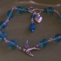 Swallow Bracelet - Light Aqua Czech Glass Beads Swarovski Crystals and Heart Charm