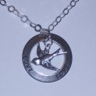Sparrow Bird Necklace over a Love Circle Ring on Sterling silver Chain FREE SHIPPING TO THE U.S.