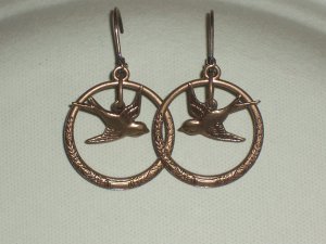 Brass Ox Sparrow Bird Hoop Earrings Vintage Style Bird Jewelry