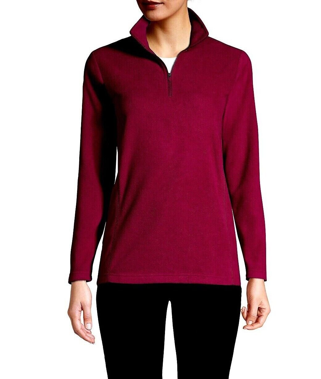 Lands' End Women's Quarter Zip Fleece Pullover Top BURGUNDY Red LARGE