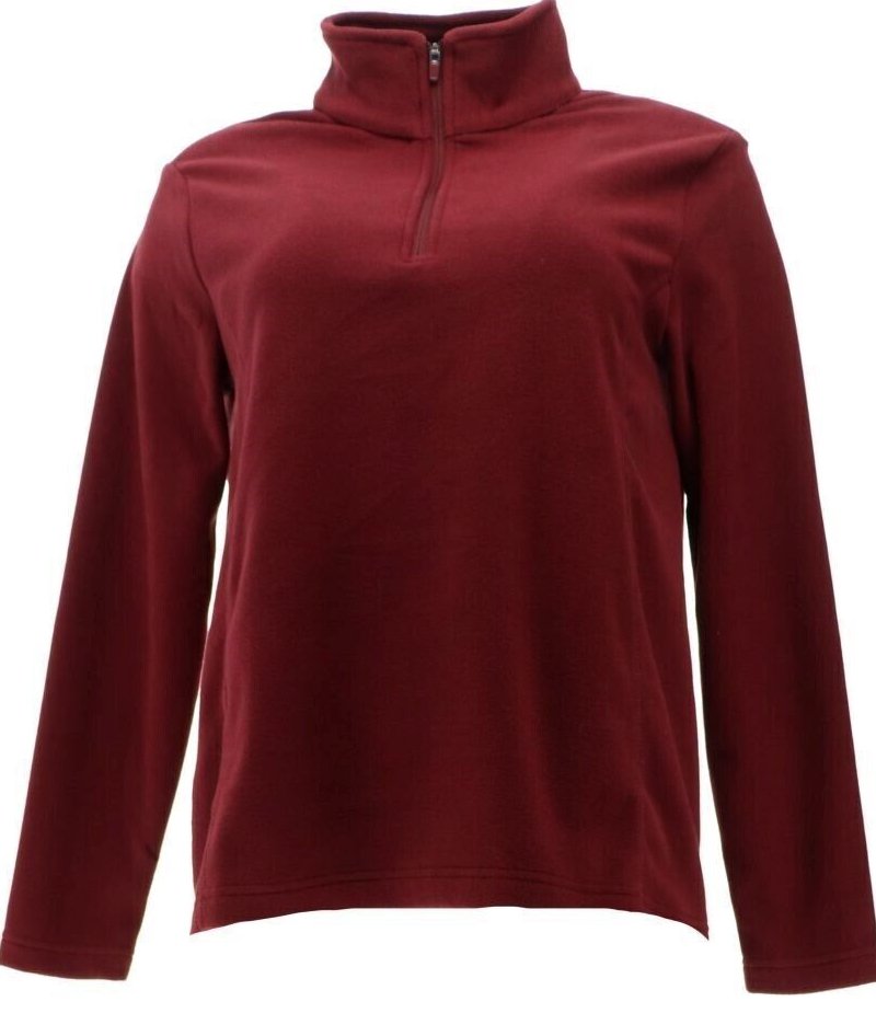 Lands' End Women's Quarter Zip Fleece Pullover Top BURGUNDY Red LARGE
