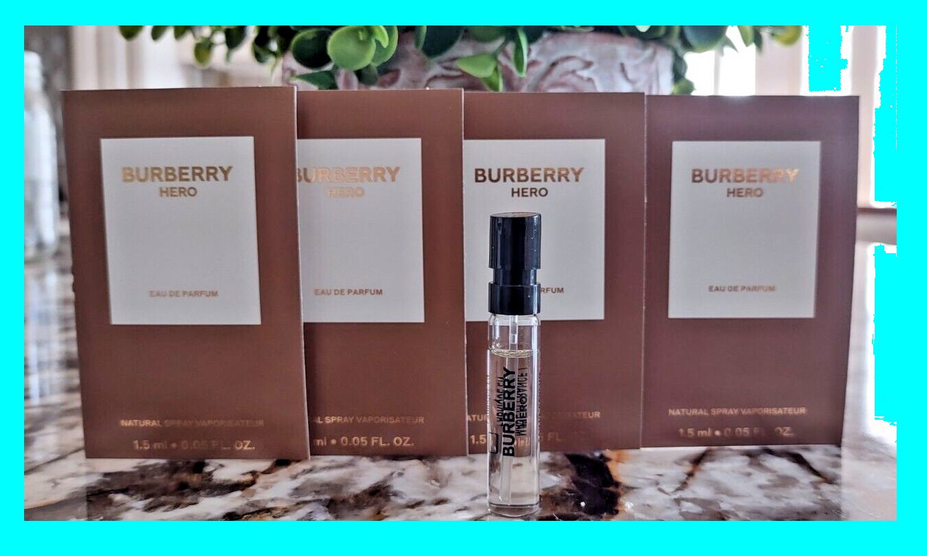 4 x BURBERRY HERO Eau De Parfum Men's Cologne Mini Spray SAMPLE 0.05 oz