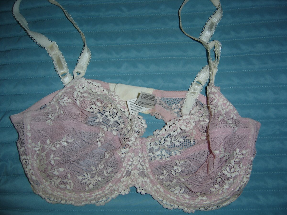GORGEOUS Sheer Pink/Lace Bra & Panty Set by Wacoal, Sz. L/36D