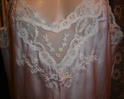 SISSY SILKY SATIN Pink Nightgown w/Lace, Sz. 1X / XL; EXC!!