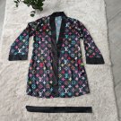KJ115 Black Stars and V Design Silk/Satin Robe