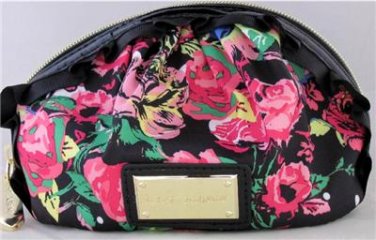 BETSEY JOHNSON SMALL COSMETIC BAG ~BLOOMING FLOWERS BLACK~ BM 97780 NWT