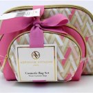 ADRIENNE VITTADINI SET OF 3 DOME COSMETIC BAGS PINK, GOLD, & WHITE WITH BOW