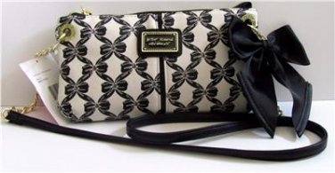 BETSEY JOHNSON E/W MINI CROSSBODY MULTI BM17035, BLACK & CREAM BOWS BLACK BOW