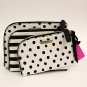 BETSEY JOHNSON 3 PIECE POUCH COSMETIC BAGS POLKA DOT BM 18665 RETAIL TAGS