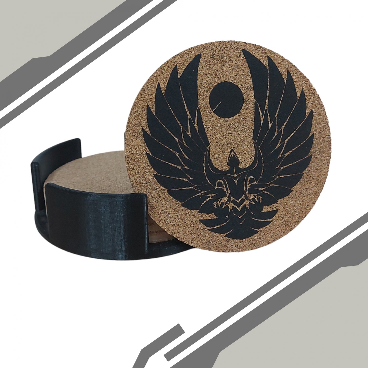 Star Trek Laser Engraved Cork Drink Coasters With Holder - Romulan Logo