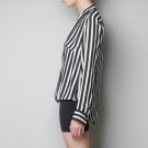 Women Long Sleeve Loose Deep V Chiffon Stripe Shirt Mini Dress Blouse Hot Sweet