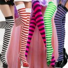 Womens Striped Stripey Over Knee Socks Long Neon Fancy Dress Beautiful Hot Cheap