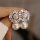 Fine 925 Silver Plated Drop Earrings Women White Pearl Jewelry