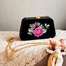 Handmade Wooden Black clutch with Embroidery, Cross-stitched, Vintage style clutch
