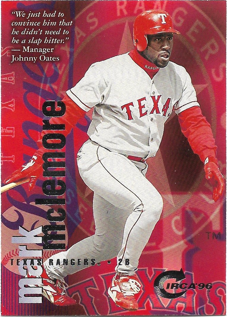 Mark McLemore 1996 Skybox Circa #89 Texas Rangers Baseball Card
