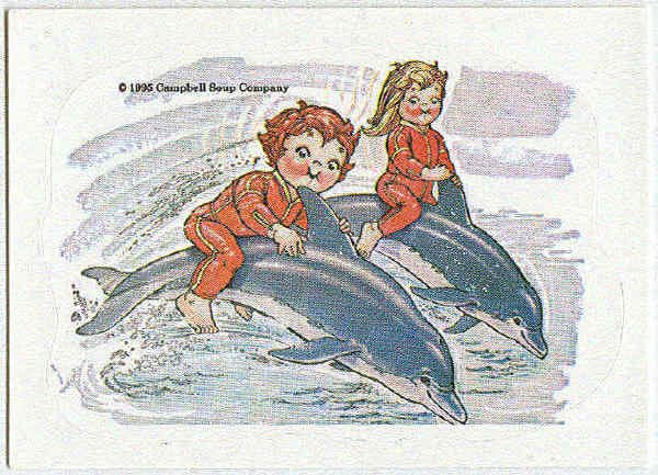 Campbell's 1995 Collection Sticker Card Kids Riding Dolphins