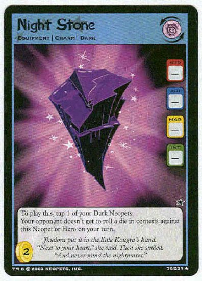 Neopets #70 Night Stone Rare Game Card Unplayed