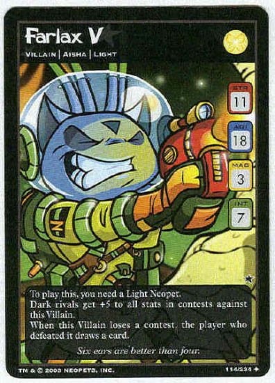 Neopets #114 Farlax V Uncommon Game Card Unplayed