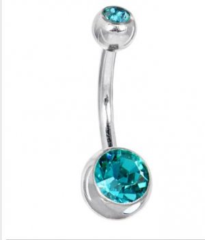 Swarovski&Acirc;&reg; Blue Zircon DOUBLE GEM Belly Ring