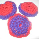 3 crochet scrubbie red hat pot scrubbers