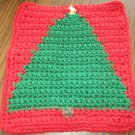 Christmas Crochet Tree dish cloth red background