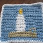 Christmas Crochet Candle dish cloth blue background