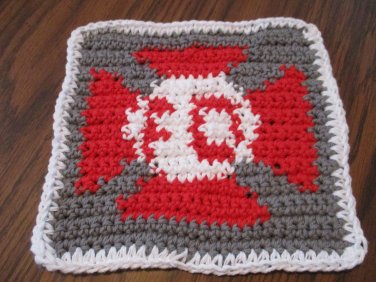 Crochet Fire department gray background dish cloth 100% cotton new