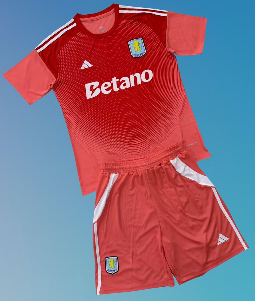 Kids Aston Villa Goalkeeper Red Youth Kit 2025-2026 Jersey Shirt Soccer Football 25-26