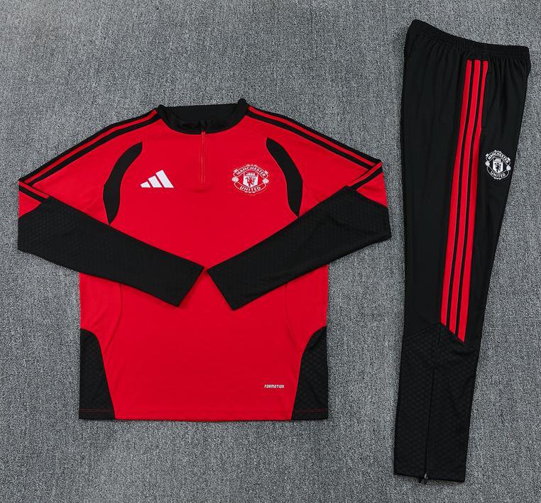 Men Manchester United 1/4 Zip Training Tracksuit Red 2026-2027 Jacket Pants 26-27