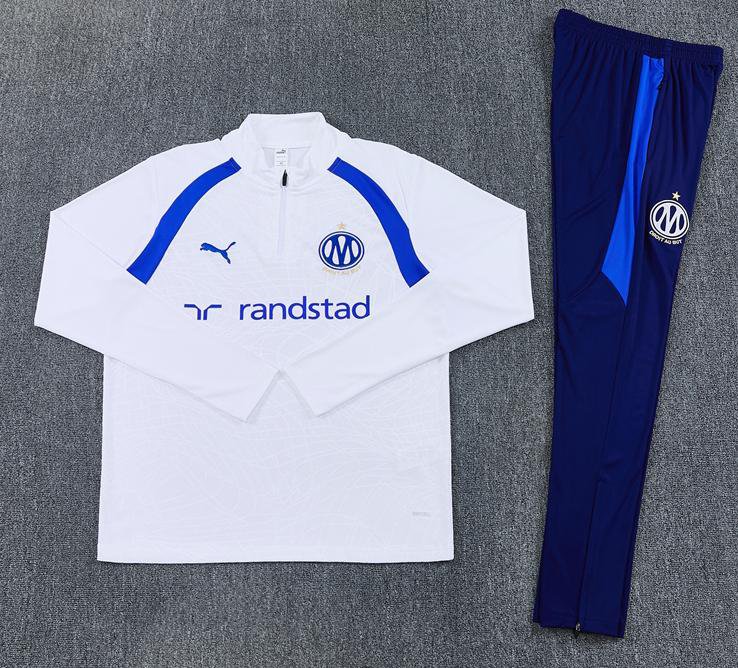 Men Olympique de Marseille 1/4 Zip Training Tracksuit White 2026-2027 Jacket Pants 26-27