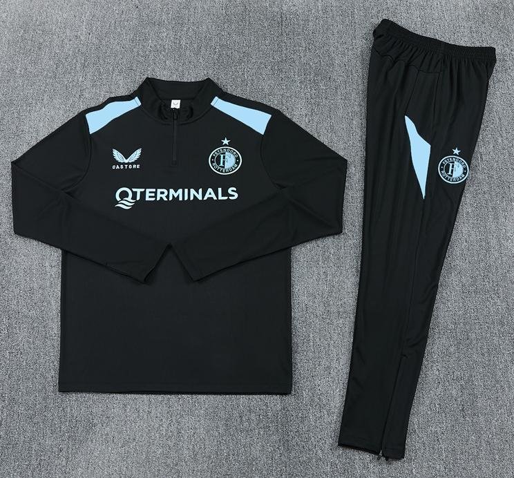 Men Feyenoord 1/4 Zip Training Tracksuit Black 2026-2027 Jacket Pants 26-27