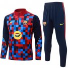 Men Barcelona 1/4 Zip Training Tracksuit Checked 2026-2027 Jacket Pants 26-27