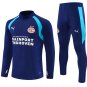 Men Olympique Lyon 1/4 Zip Training Tracksuit Blue 2026-2027 Jacket Pants 26-27
