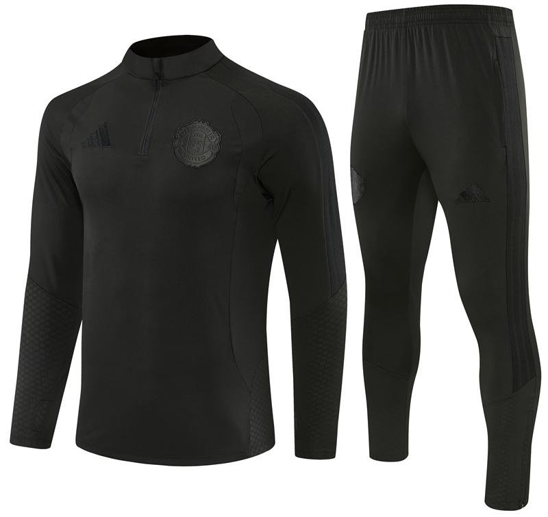 Men Manchester United 1/4 Zip Training Tracksuit All Black 2026-2027 Jacket Pants 26-27