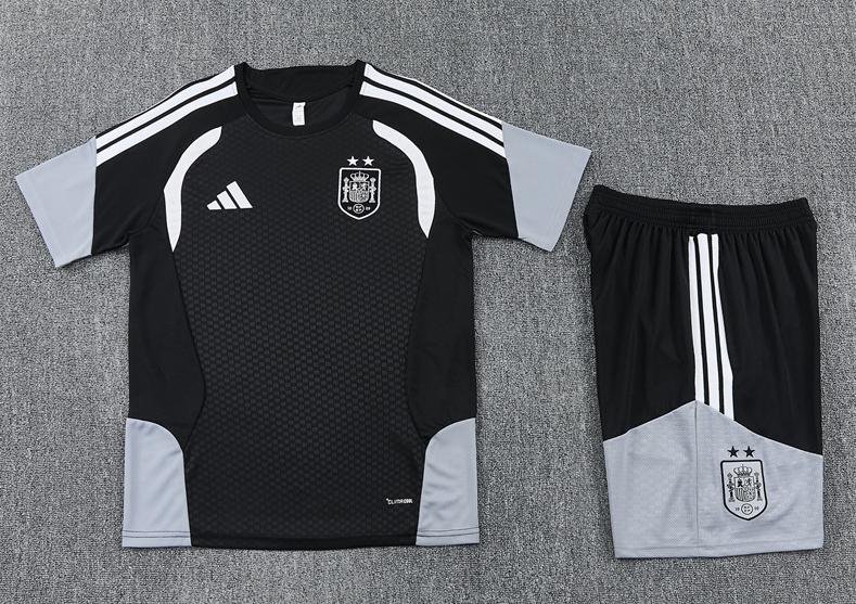 Men Spain Black 2 Star 2026-2027 Training Shirt Jersey Kit Short Sleeve And Shorts 26-27
